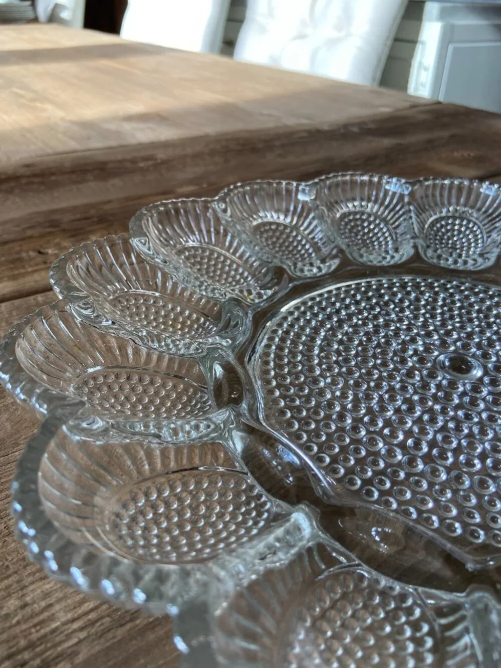 Vintage Indiana Glass Hobnail Deviled Egg Relish Plate Clear Glass 11.25